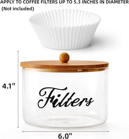 Cididu Coffee Filter Holder with Bamboo Lid, Glass Large Coffee Pod Holder for Counter, Clear Coffee Filter Dispenser Basket, K Cup Countertop Storage Container for Kitchen Cafe Bar Accessories