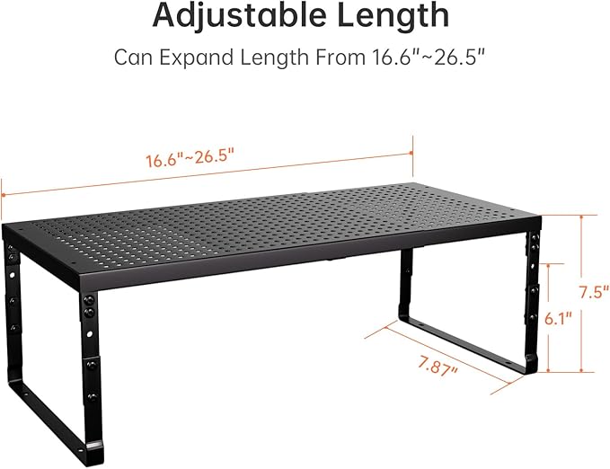 Expandable Adjustable Cabinet Shelf Organizer - Stackable Metal Spice Rack for Kitchen Pantry, Countertop, Cupboard & Bathroom (1Pack/Black,Large)