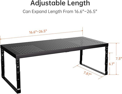 Expandable Adjustable Cabinet Shelf Organizer - Stackable Metal Spice Rack for Kitchen Pantry, Countertop, Cupboard & Bathroom (1Pack/Black,Large)