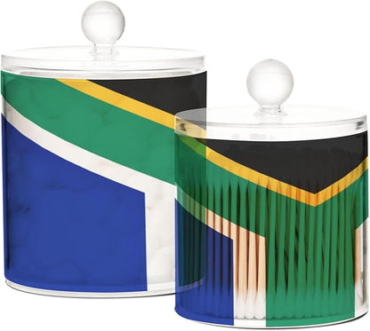 DOMIKING South Africa Flag 2 Pack Bathroom Canisters Cotton Swab Holder Dispenser Plastic Cotton Ball Jar Acrylic Storage Containers for Hair Clips Floss Picks Cotton Ball