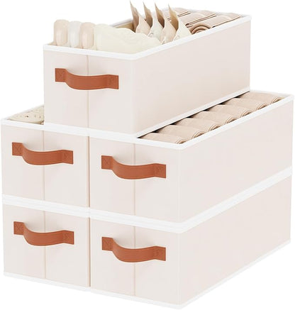 Storage Baskets, Foldable Storage Cubes, Collapsible Clothes Organizer Boxes with Double Handles for Shelves, Beige, 15 x 6 x 5 Inch, 5-Pack