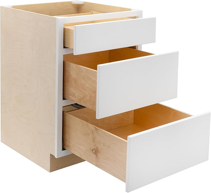 Quicklock RTA (Ready-to-Assemble) | Base Kitchen Cabinets - Shaker Style | Made in America (Pure White, 30" W x 34.5" H x 24" D 3 Drawer Pots and Pans)