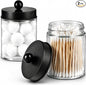 Amolliar Apothecary Jars Bathroom Storage Organizer - Cute Qtip Dispenser Holder Vanity Canister Jar Glass with Lid for Cotton Swabs,Rounds,Bath Salts,Makeup Sponges,Hair Accessories/Black（2 Pack）
