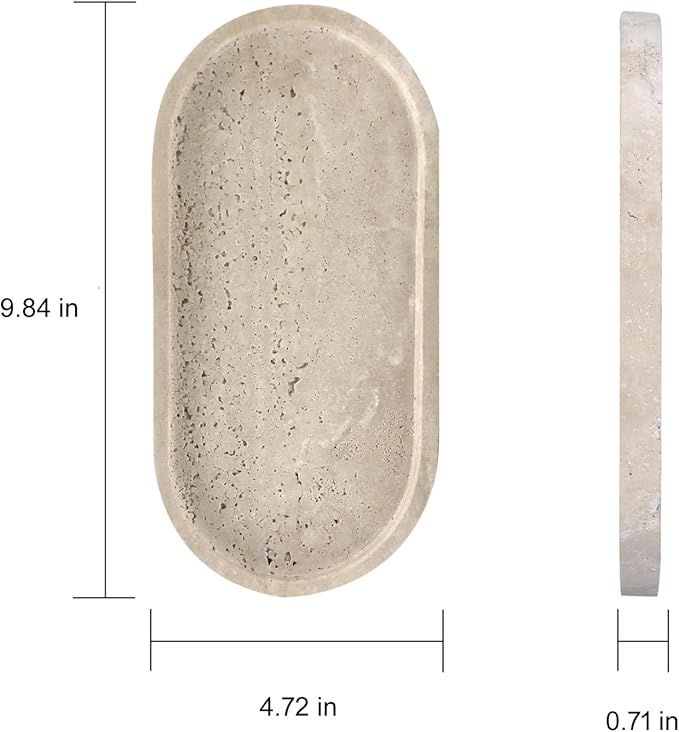 OOBOOB Oval Natural Marble Bathroom Tray for Decor Countertop, Marble Vanity Tray for Candles Perfume, Jewelry, Cosmetics, Elegant Vanity Organizer for Jewelry, Perfume