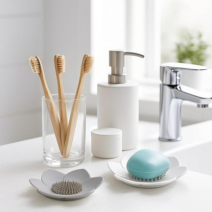 2 Pack Lotus Shower Steamer Trays, Silicone Soap Holder with Self Draining - Elegant White & Gray Lotus Flower Shape Soap Dish, Perfect for Bathroom Counter, Kitchen Sink, Shower Organizer