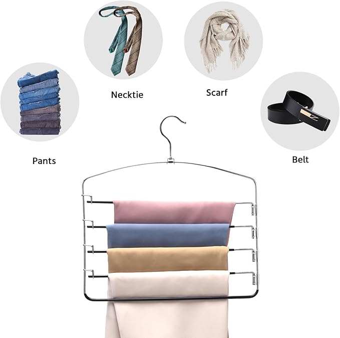 Multi-Layer Metal Pants Hangers, 6 Pack, 5 Swing Arms, Non-Slip