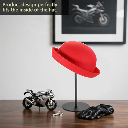 exquis Metal Hat Stand for Desk or Shelf, Hat Display Holder for Caps, Fedoras & Cowboy Hats, Stable Desktop Hat Rack, Black (1 Pack)