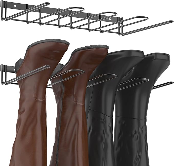 Boot Rack Wader Hanger Wall Mounted- (4 Pair) Sturdy Metal Boot Organizer, Tall Shoe Holder for Closet, Entryway, Indoor, Garage