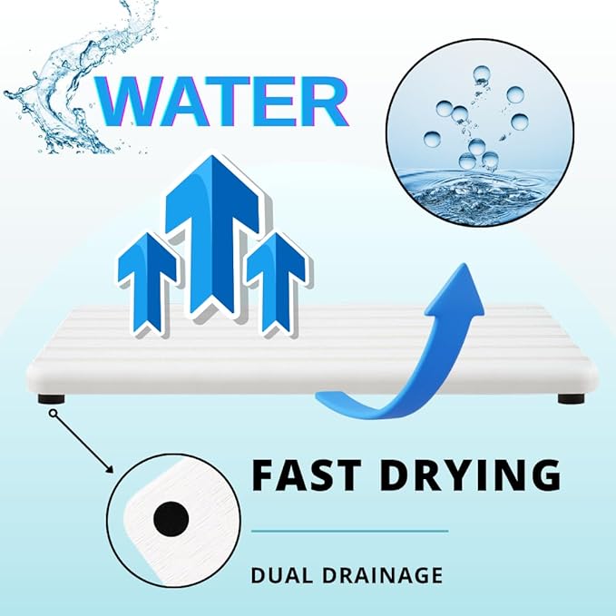 3PCS Water Absorbing Stone Tray, Premium Diatomite Soap Holder & Coaster Mats for Bathroom and Kitchen Sink, Fast Dry Sink Organizer for Countertop with Non-Slip Base, 8.3 x 4 & 4 x 4 Inches, White