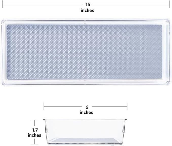 Glad Drawer Organizer Bin, 15x6 - Heavy Duty Clear Plastic Storage Tray for Junk Drawers, Kitchen Utensils, Bathroom Vanity, and Organizing Pantry - BPA Free, Food Safe, Non Slip