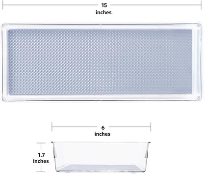 Glad Drawer Organizer Bin, 15x6 - Heavy Duty Clear Plastic Storage Tray for Junk Drawers, Kitchen Utensils, Bathroom Vanity, and Organizing Pantry - BPA Free, Food Safe, Non Slip