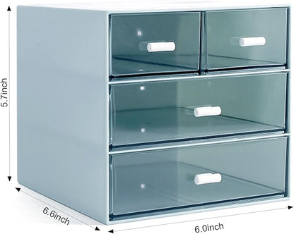 Marknor Makeup Organizer, Desk Organizer with 4 Drawers, Sundries Storage，Vanity Cosmetic Storage Box, Bathroom Counter or Dresser, Blue (QBH-4CT-2)