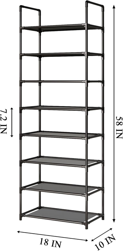 8-Tier Tall Shoe Rack for Closet, Entryway, Adjustable Sturdy Durable Shoe Shelf,Narrow Shoe Stand Organizer (18" W×10" D×58" H,White)