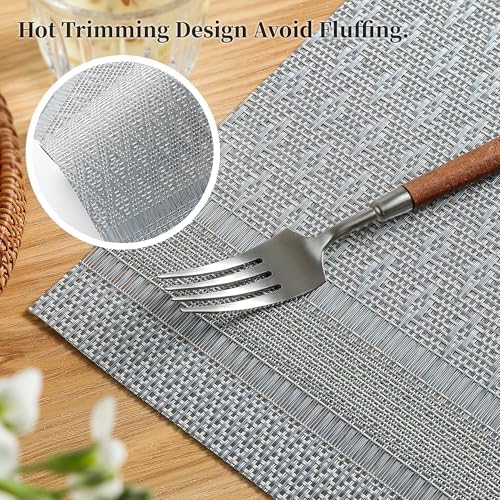 Leetaltree Lunar Grey Placemats Set of 8 - Heat Resistant Non-Slip Place mats for Dining Table, Washable Durable PVC Vinyl Woven Table Mats（Lunar Grey, 8） - Image 3