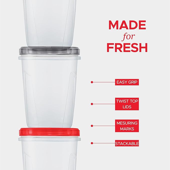 Tafura 10 Pack Leakproof Freezer Containers for Food with Twist Top Lids - 32 Oz BPA Free - Black/Red Lids