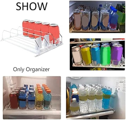 Soda Dispenser White Automatic Pusher Glide for Fridge for Fridge-Holds Up to 15 Cans Shelf Automatic Beverage Propeller