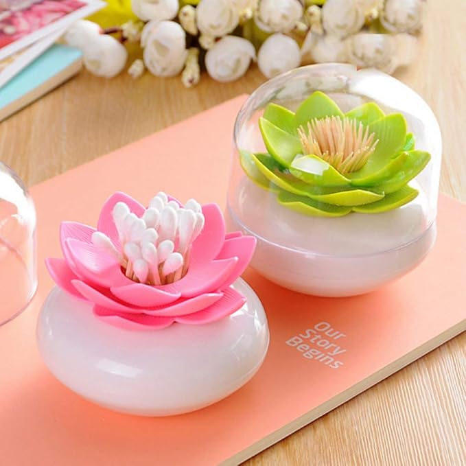 2 Pack Creative Lotus Cotton Swab Holder Q-Tips Toothpicks Holder Table Decorate Cotton Bud Storage Box Organizer