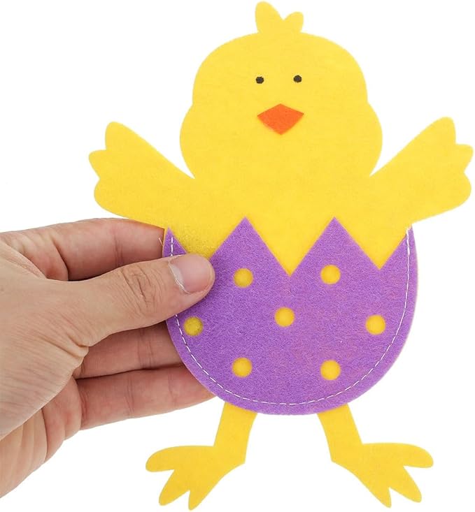 12 Pcs Easter Chick Cutlery Holders, Felt Easter Tableware Pouches in 4 Assorted Colors, Cute Chick Eggshell Silverware Pockets for Party Table Decorations, Kitchen Dining & DIY Craft