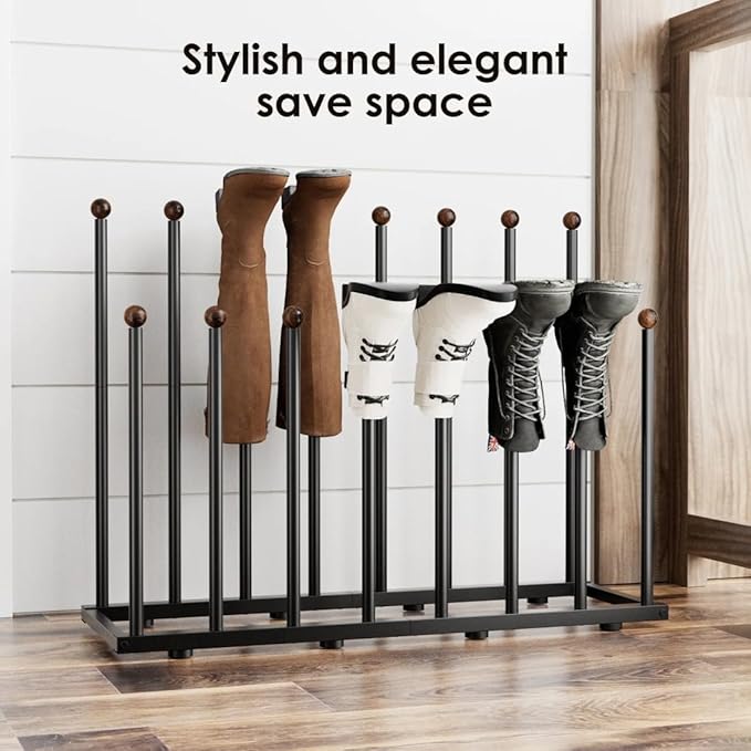Boot Rack for Tall Boots, Free Standing Shoe Rack with 16 Posts, Holds 8 Pairs of Boots, Upside Down Storage Design Prevents Wrinkles & Creases, Metal Organizer for Closet, Entryway, Garage, Black