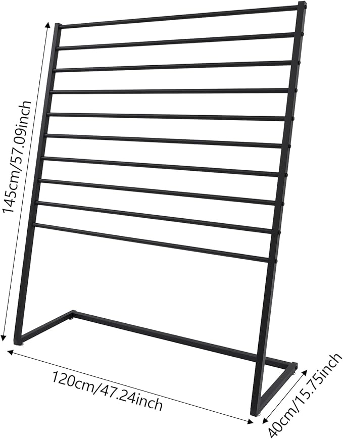 10 Tier Scarf Display Stand, 47.24In Metal Scarf Holder Organizer, Freestanding Scarf Rack for Commercial Clothing Retail Store Towel Rack Ties Belt Pants Hanging Rack (Black)