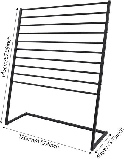 10 Tier Scarf Display Stand, 47.24In Metal Scarf Holder Organizer, Freestanding Scarf Rack for Commercial Clothing Retail Store Towel Rack Ties Belt Pants Hanging Rack (Black)