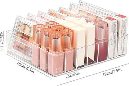 Makeup Organizer for Eyeshadow Palette and Lipstick Organizer, 7 Section Divided Makeup Palette Organizer for Lipstick Highlighter, Skincare Cosmetic Display Cases for Bathroom