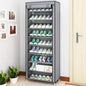 GREEF 10 Tier 30 Pairs Shoe Rack with Dustproof Cover Large Shoe Storage Organizer Cabinet for Closet, Bedroom, Entryway, Hallway, Dorm Room (Grey)