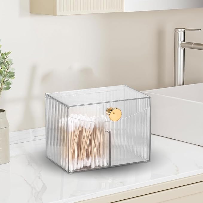 Double Compartment Qtip Holder with Lid,Cotton Ball Holder with Lid,Cotton Pad Holders,Container Dispenser Box for Bathroom Home Storage Organization(White)
