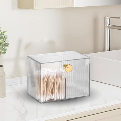 Double Compartment Qtip Holder with Lid,Cotton Ball Holder with Lid,Cotton Pad Holders,Container Dispenser Box for Bathroom Home Storage Organization(White)