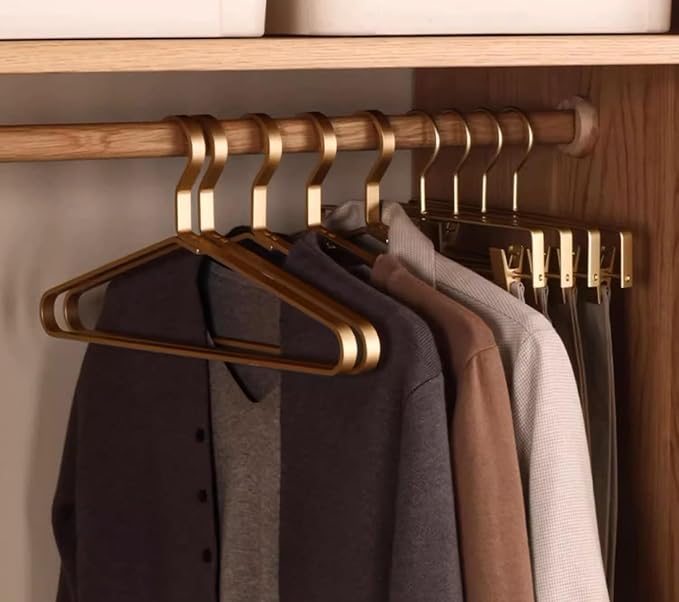 Premium Matte Golden Aluminum Coat Hangers 6 Piece Set, 17.7” Extra Smooth & Durable Metal Shirt Dress Hanger,Aluminum Alloy Hanger,Clothing Support,Clothing Hang