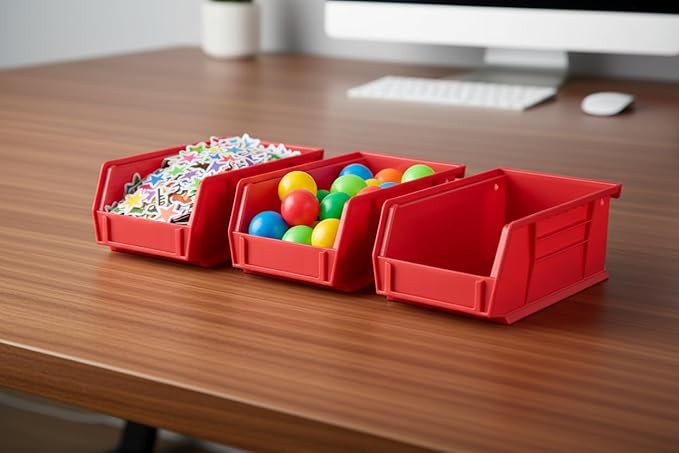Hudson Exchange 7-1/2" x 4" x 3" Plastic Stackable Storage Bin and Hanging Container (Red, 1 Pack)