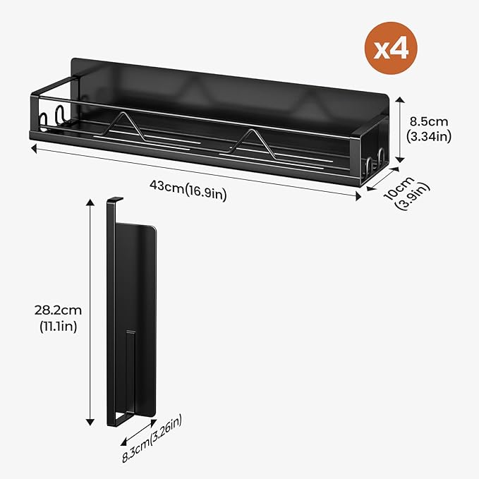 Mystozer 16.9 Inch Wide Large Capacity Magnetic Spice Rack for Refrigerator,5 Pack Metal Fridge Shelf Magnetic Spice Rack Kitchen Storage Refrigerator Organizers and Storage Spice Shelf (Black)