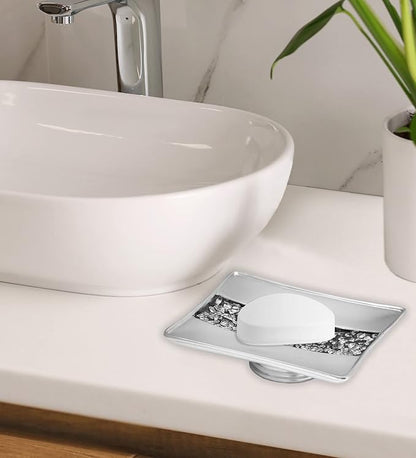 Zahari Home Sinatra Soap Dish Unique Design Stylish Bling Glass Mosaic Décor Soap Bar Holder, Silver