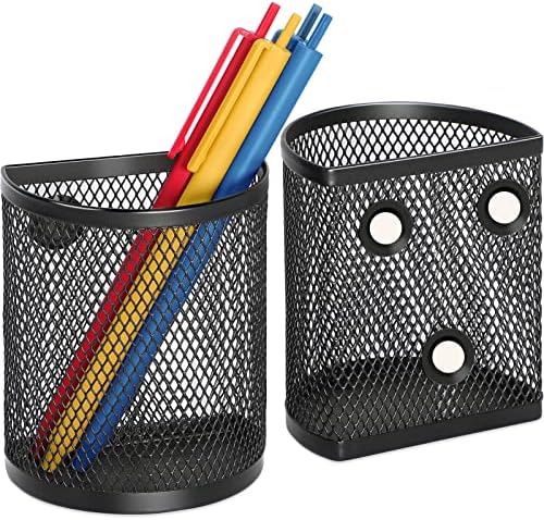 MaxGear Magnetic Pen Holder 2-Pack, Mesh Pencil & Marker Organizer for Desk, Extra Strong Magnets for Locker, Refrigerator, Dry Erase Board, Whiteboard Storage Solution (Semi-Circular) by MaxGear