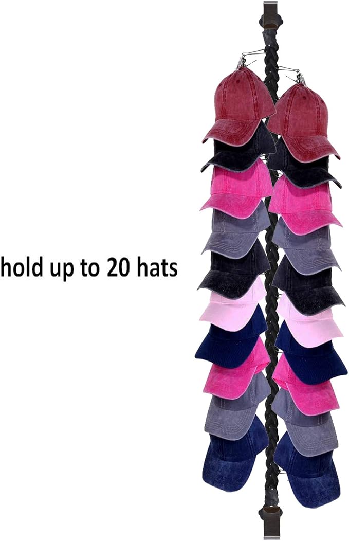 Cap Hanger Hat Hats Baseball Cap Caps Rack Organizer Baseball Cap Holder Cowboy hat Storage , Holds Up to 20 Hats Any Size Style Shape! Door Wall Closet Organize Anything. Hanging on Hanger - No Cap