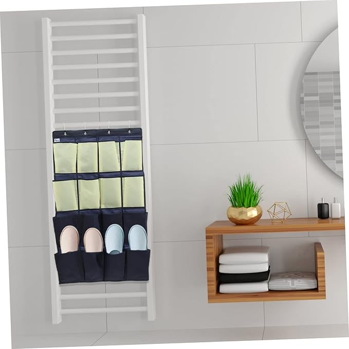 MAGICLULU Over the Door Hanging Shoe Organizer Oxford Cloth Storage Bag for Closet Bathroom Tear Resistant Multi Pouch Holder for Space Saving Shoe and Accessory Storage in Blue and Yellow