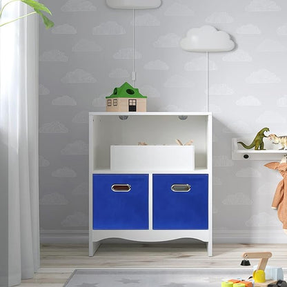 Black Fabric Cubby Storage Bins,13x13x13 Inches ,Cube Organizer Bin Foldable Storage Boxes with Dual Handles Fabric Organizer Box and collapsible Storage basket,Set of 3 ,Dark Blue