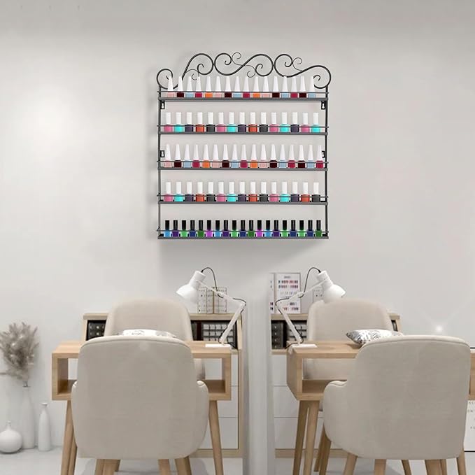AngelcityCC 5 Tier Wall Mounted Metal Rack Shelf Versatile Organizer for Nail Polish Essential Oils for Home Nail Salon Spa Shops
