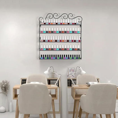 AngelcityCC 5 Tier Wall Mounted Metal Rack Shelf Versatile Organizer for Nail Polish Essential Oils for Home Nail Salon Spa Shops