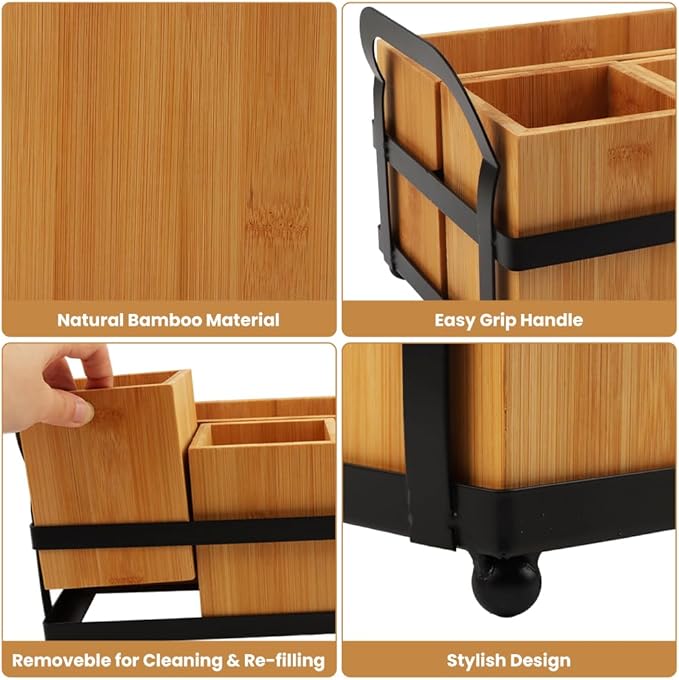 Silverware Holder for Party with 1 Absorbent Sponge, Silverware Caddy with Three Compartments, Utensil Holder for Party, Utensil Caddy for Spoons Forks Napkins Plates (COLOR:Brown)