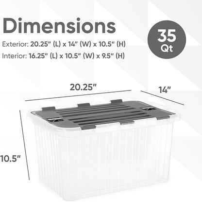 Superio Storage Bins with Lids, Clear Plastic Containers for Organizing, Stackable Totes, BPA Free, Odor Free, Organizer Boxes for Home, and Dorm, 35 Quart (2 Pack, 20.25"x14"x10.5")