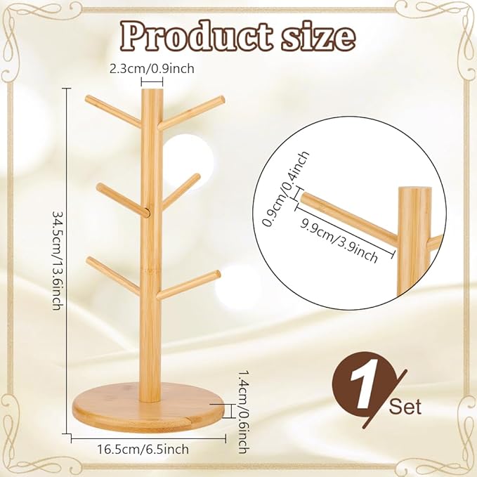 PH PandaHall Wooden Scrunchie Holder Hair Tie Headband Storage Organizer Portable Watch Holder 6 Branches Bracelet Jewellery Dresser Display Stand for Home Bedroom Housewarming Gift 14x6.3