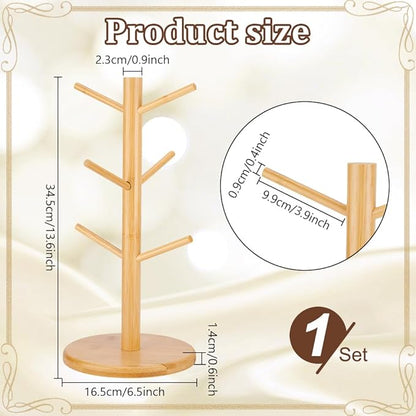 PH PandaHall Wooden Scrunchie Holder Hair Tie Headband Storage Organizer Portable Watch Holder 6 Branches Bracelet Jewellery Dresser Display Stand for Home Bedroom Housewarming Gift 14x6.3