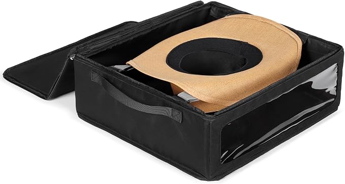 WOMACO Cowboy Hat Box, Hard Top Hat Storage Case for Cowboy Hats, Stackable Hat Organizer Foldable Hat Protector Bag with Handle (Black, 1 Pack)