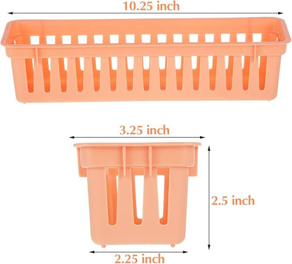 Domensi 12 Pack Slim Plastic Storage Baskets Tray for Organizing 10.25x3.25x2.5 Inch Small Narrow Storage Bins Stackable Drawer Pencil Trays Holder for Desk Garage Cabinet Container (Vivid Colors)