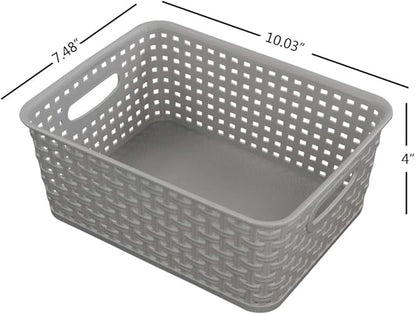 6-pack Grey Woven Plastic Storage Baskets, Organizing Bins