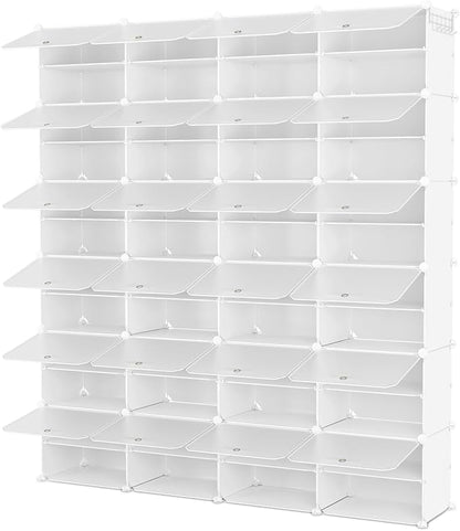 Shoe Rack Organizer 12 Tier Shoe Storage Cabinet with Door 96 Pair Tall Shoes Rack Expandable Free Standing Sturdy Plastic Easy Assembly Shoes Shelf for Closet Entryway Bedroom Hallway White