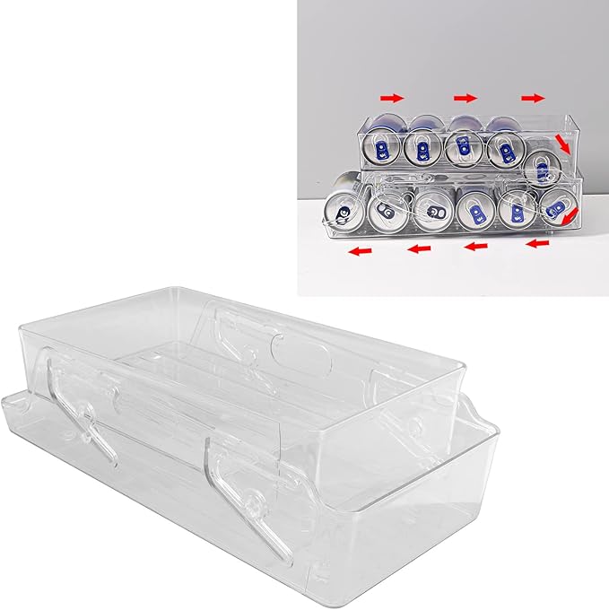 Automatic Rolling Beverage Soda Can Storage Organizer Double Layers Plastic Refrigerator Can Holder Dispenser Bin