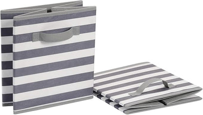 Amazon Basics Collapsible Fabric Storage Bins with Handles, Cube Organizer for Organizing, 13"x13"x13", White/Light Grey Stripe, 6-Pack