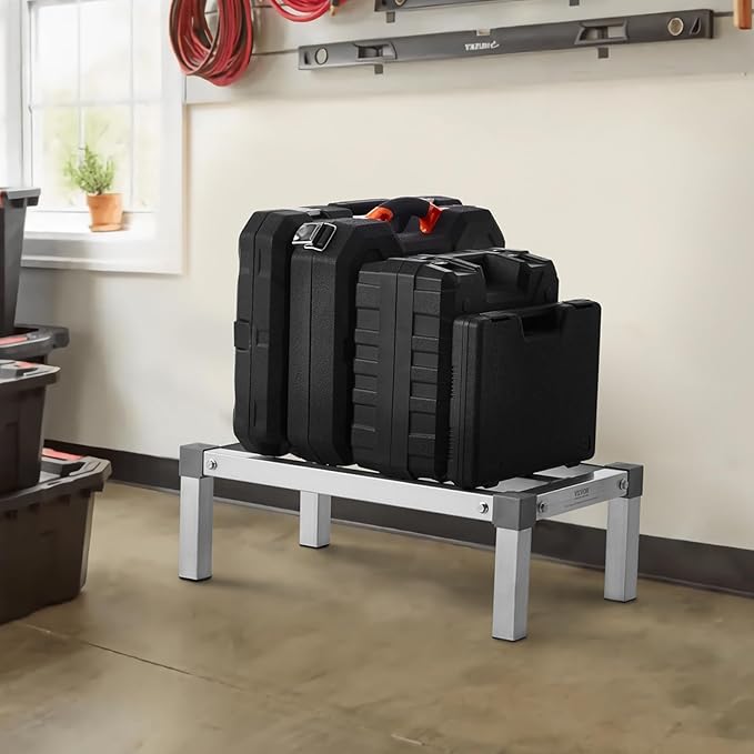 VEVOR Aluminum Dunnage Rack, 24” x 14” Commercial Food Floor Rack, 8” Off the Floor, 1000 lbs Capacity Adjustable Aluminum Storage, for Storage in Restaurants, Kitchens, Garages and Vehicles